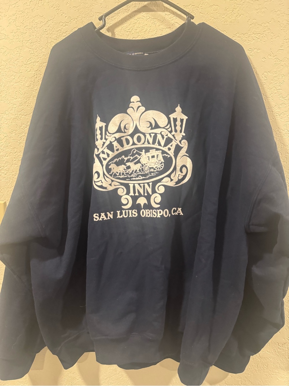 Men / women sweater , Madonna inn sweater ,  Navy Crewneck with White Graphic